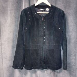 Laura Ashley Black Leather Jacket with Stud Accents